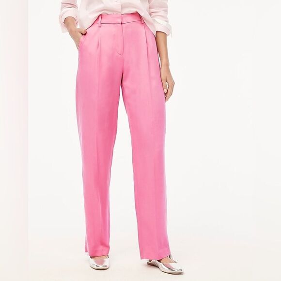 J Crew Factory NWT Wide Leg Pleated Twill Trouser Pant Size 10 in Pink - Picture 1 of 10